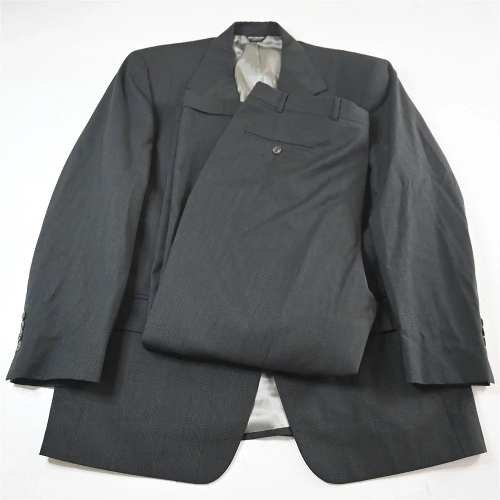Vtg USA Bill Blass 44R 36x30 Green Glenn Check 100%‎ Wool Mens Jacket Pants Suit